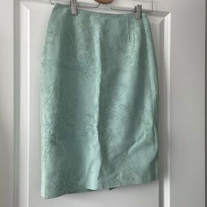 Danier Size 4 Suede Floral Patterned Skirt - Teal Blue